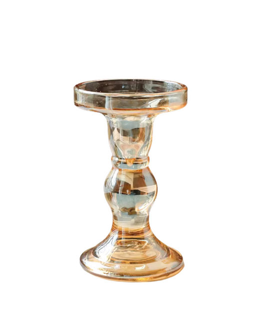 Scandinavian Style Amber Glass CandleStick  Holders 13.8 cm