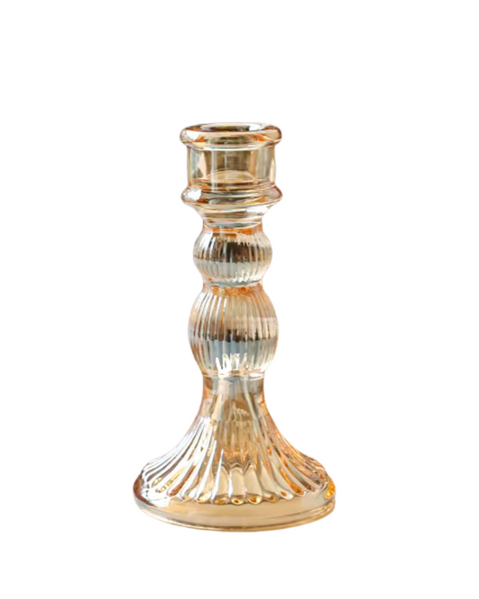 Scandinavian Style Amber Glass CandleStick  Holders 15.3 cm
