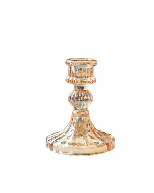 Scandinavian Style Amber Glass CandleStick  Holders - 10.2 cm